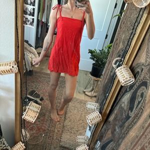 Red mini dress with tie